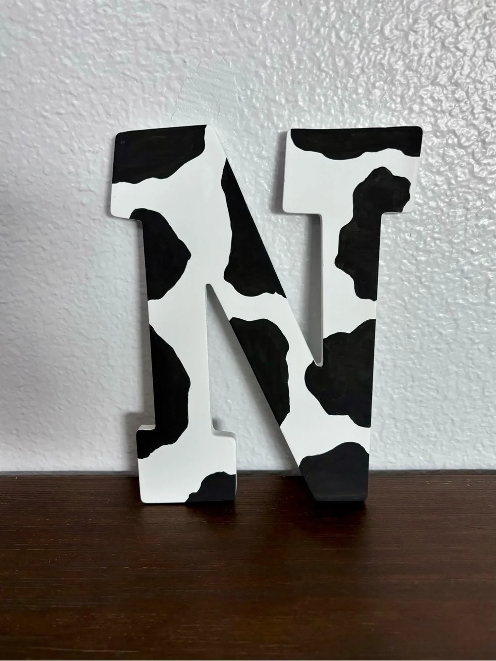Black and White Cow Print Letter 'N' Wall Decor
